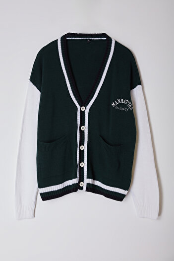 Trendyol Collection Men's Green V-Neck Knitwear Cardigan - FL TMNAW25HI00003