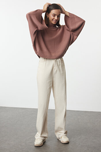 Trendyol Collection Dusty Rose Wide Fit Spanish Sleeve Knitwear Sweater Twoaw23Kz01838