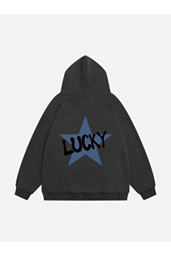 Mad&Calf Lucky Printed Women's Oversize Fleece Hooded Sweatshirt