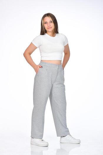 Kamex Gray Women's Trousers - Zippered, Back Elastic and Pocket