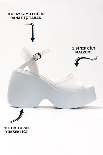 Limeo White High Sole Side Buckle Single Stripe Open Front Skin Summer Women's Sandals Shoes