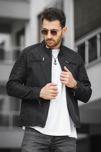 Oksit Abuja Stand Collar Slim Fit Men's Coat - Zipper Detail and Water Repellent
