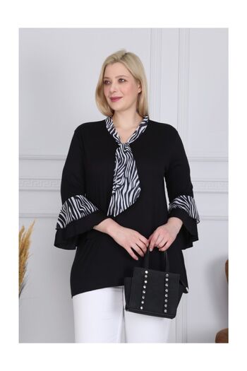 HÜLYA BUTİK Μπλούζα Black Zebra Chiffon Flares Flounce