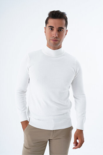 Trist Star Men's Ecru 100% Cotton Half Turtleneck Knitwear Sweater Trist-1104