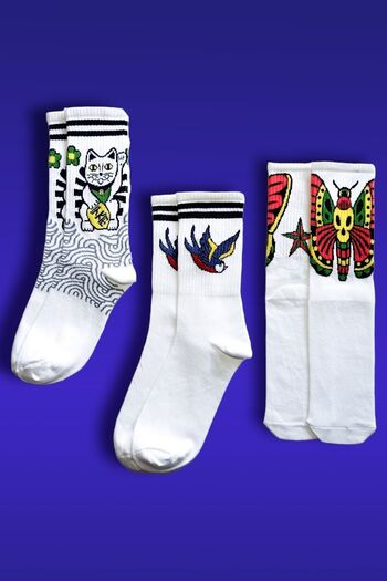 ZEYZEY MONKEY Set of 3 Butterfly Bird and Cat Pattern Mixed Socks