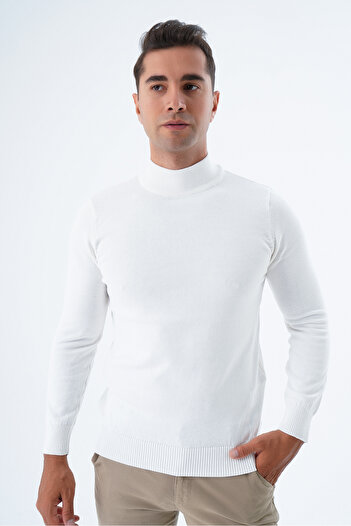 Trist Star Men's Ecru 100% Cotton Half Turtleneck Knitwear Sweater Trist-1104