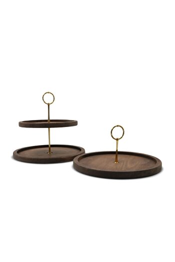 Rabo Craft 2 Tiers and Single Tiers Round Handle Patterned Handle Wooden Cake Pie Presentation Stand, Service Presentation Plate