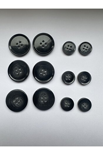 aensia Black on Gray Marble Marble Pattern Design Button Plain Polyester Button - Pack of 12 (6 Large+6 Small)