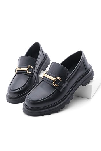Marjin Women's Loafer Thick Sole Chain Casual Shoes Yones Black