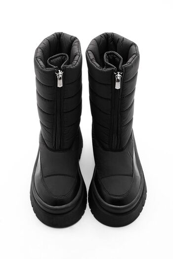 Marjin Women's Snow Boots Furry Front Zipper Thick Serrated Sole Pulaz black