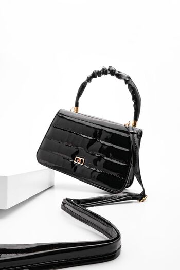 Marjin Women's Hand&Shoulder Bag Crossbody Bag Length Black Patent Leather
