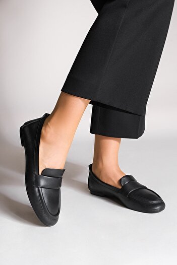 Marjin Women's Loafer Genuine Leather Casual Shoes Token Black
