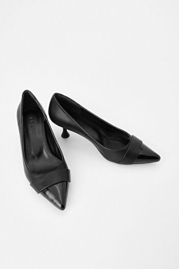 Marjin Women's Thin Heel Pointed Toe Classic Heeled Shoes Sadese Black Patent Leather