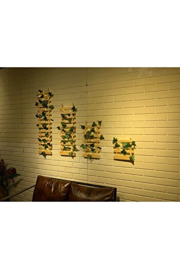 MSAĞWOODS Peri Ledli Ahşap Çamağacı Saksı Sarmaşıklı Standı Çiçeklik Kış Bahçesi Balkon Dekor Yapay Çiçek