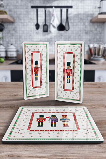Decovetro New Year's Nutcracker Patterned - Set of 3 Square Glass Presentation Serving Plate