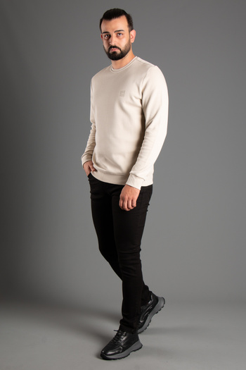 ZEKİ ÖZER Beige Men's Sweater - Zero Collar and Textured Design