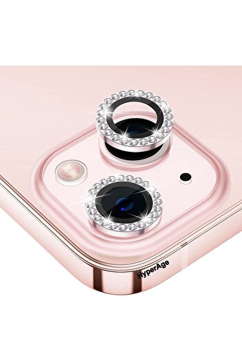 HyperAge iPhone 13 & 13 Mini Compatible Diamond Series Stone Camera Protector Stone Pink [Set of 2]