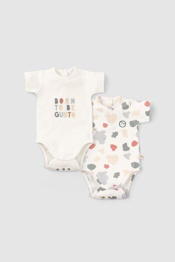Little Gusto 2 Pieces Short Sleeve Organic Cotton Baby Body Set Animal Pattern