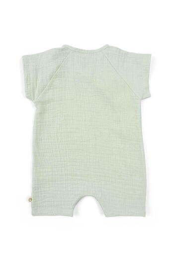 Little Gusto Double Breasted Collar Muslin Baby Jumpsuit Green Organic Cotton
