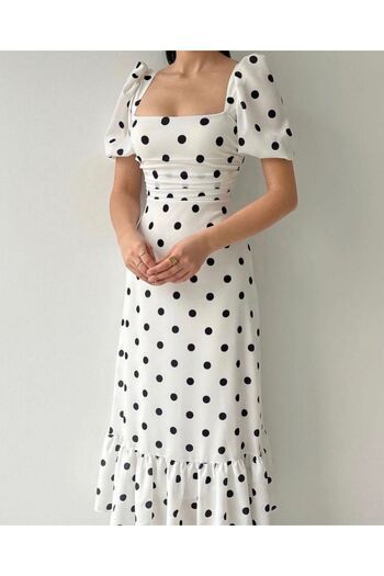 MyBella White Polka Dot Square Neck Dress
