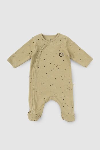 Little Gusto Jumpsuit with Booties Newborn Cosmos Khaki Organic Cotton