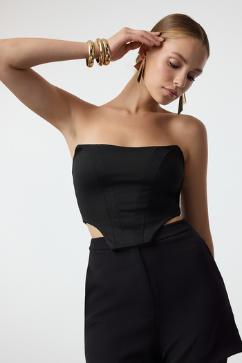 Trendyol Collection Dzianinowy czarny gorset Crop - Gorset Szczegółowy, Tprss24Bs00049