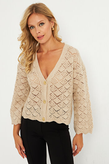 Cool & Sexy Women's Cardigan with Stone Button Detail - Yv276