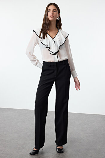Trendyol Collection Ecru Front Ruffle Detailed Regular Regular Fit Shirt Twoaw25Go00011