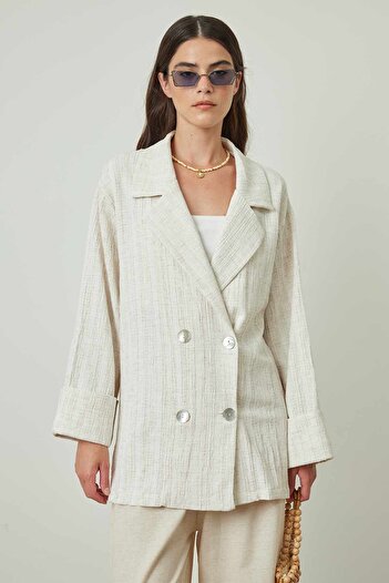 Hooopstore Beige Linen Jacket - SEDEF Buttoned