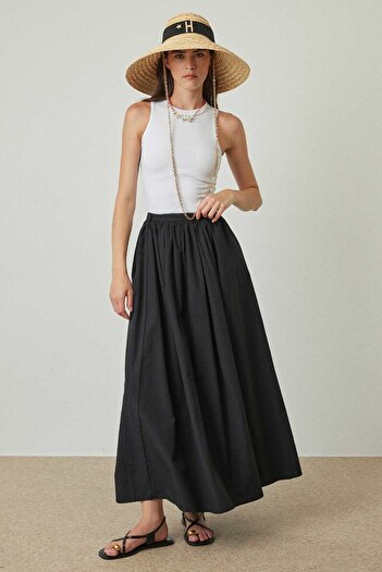 Hooopstore Black Skirt - Gather Detailed