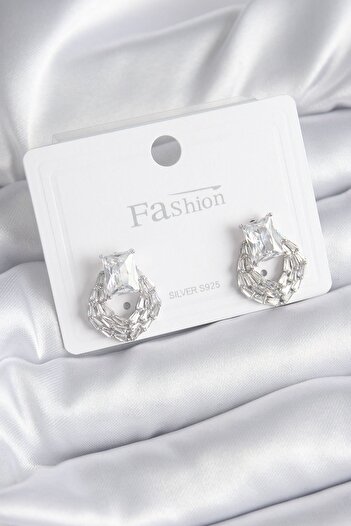 Clariss Brass Silver Color Zircon Stone Women's Earrings