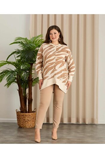 Te&Te Plus Size Patterned Buttoned Women's Tunic