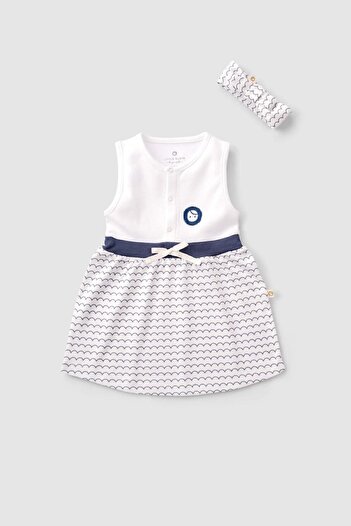 Little Gusto Organic Cotton Baby Dress and Headband Set Wave Pattern