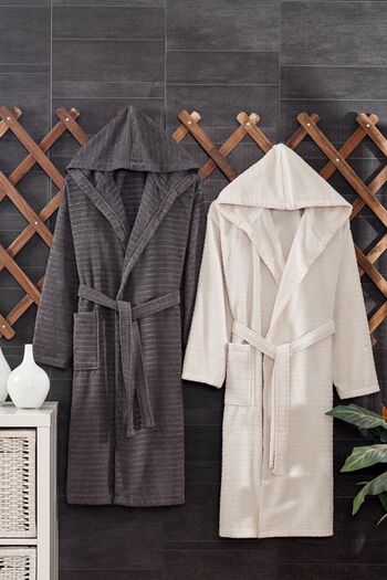 Casnack Quina Beige Antracit kapucnis Oversize fürdőköpeny szett