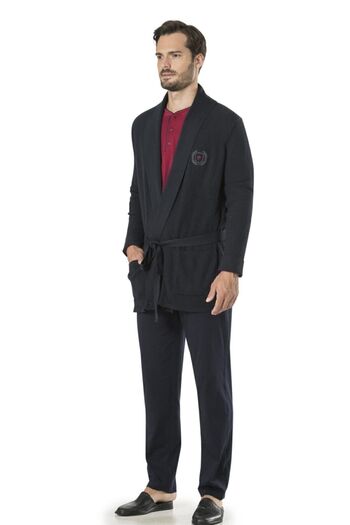 Pierre Cardin Men's Navy Blue Knitwear Dressing Gown and Pajamas Set of 5