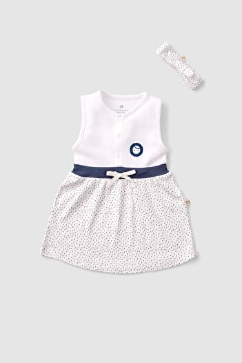 Little Gusto Organic Cotton Baby Dress and Headband Set with Drop Pattern