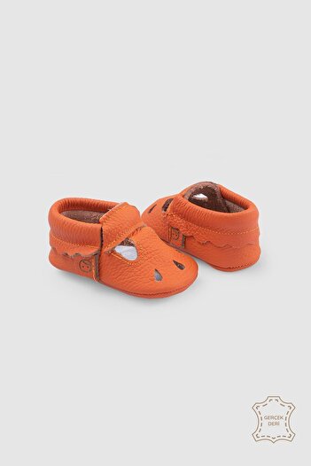 Little Gusto Orange Leather Baby Booties - Ankle Design