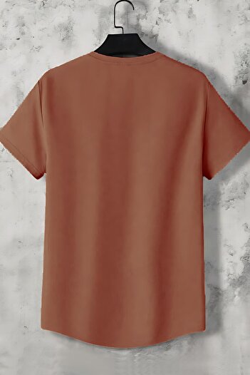 Denfa Moda Men's Slimfit Crew Neck Text Printed Brown T-Shirt