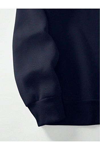 Revasser Unisex Erkek/Kadın Düz Renkli Dik Yaka Yarım Fermuarlı Pamuklu Oversize Sweatshirt