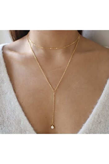 pop up store Kristal Taşlı Gold Zincir Kolye