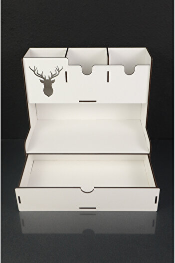 kutuTR Notpa Drawer Deer Patterned Desktop Pen Holder Organizer White Disassembled