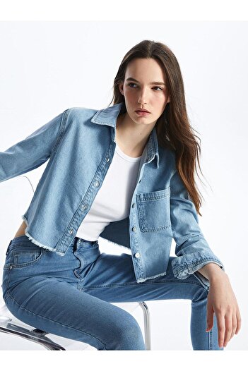 LC Waikiki Lcw Vision Light Indigo Crop Women's Jean Jacket - Shirt Collar Rodeo