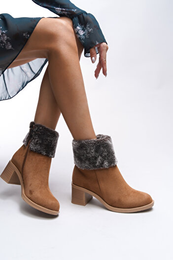 Riccon Γυναικείες μπότες με τακούνι Riel chiq Tan Suede 0012501   - Λεπτομέρεια γούνας