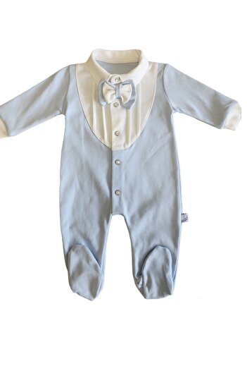 Mymio Tuxedo Baby Jumpsuit - Long Sleeve, Booties, Baby Collar, Interlock