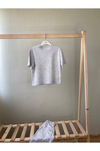 haki dükkan Waffle Fabric Al Top Kids Set with Shorts