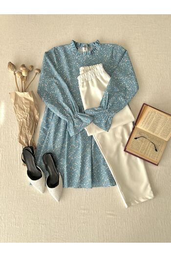 KÜÇÜĞÜM BUTİK Poplin Ruffle Collar Blue Tunic