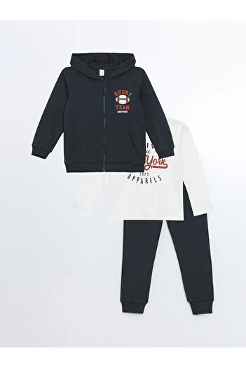 LC Waikiki Lcw Baby - Anthracite Hooded Baby Boy 3-Piece Set