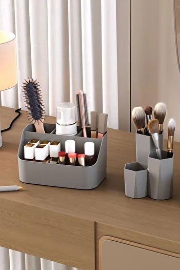 Pufwin Home Double Organizer Set Makeup Cosmetic Organizer And Bathroom Organizer Gray