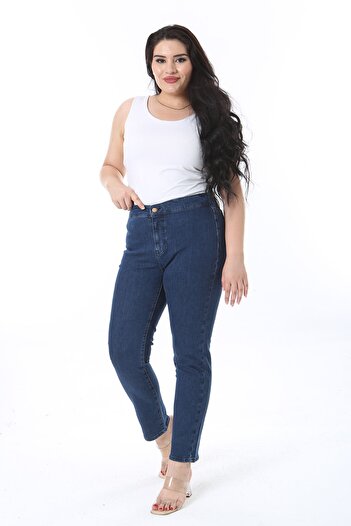 Şans Navy Blue Lycra Large Size Jeans - 2 Pockets, Back Elastic Waist 65N38274