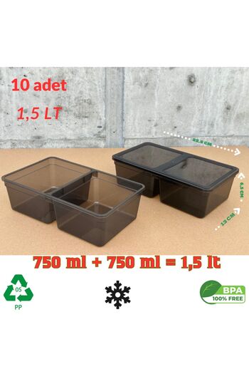 SUPERPUP 1.5 Liter 10 Pieces Anthracite Storage Container with Compartments - Freezer Suitable Pp5